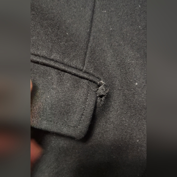 Banana Republic Wool Peacoat Jacket Mens Large Black Plaid Double Breasted - Picture 14 of 15